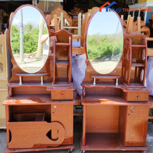 Bàn Phấn Trang Điểm Màu Nâu Gương Tròn