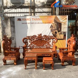Bộ Salon Gỗ Đỏ Chạm Rồng Tay 12 Cũ Gá Rẻ