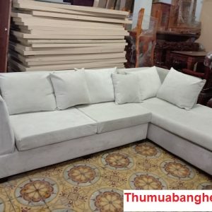Thanh lý bộ sofa L vải bố màu xám cũ giá rẻ