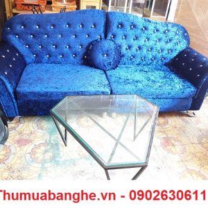 Thanh lý bộ sofa vải nhung màu xanh ngọc cũ giá rẻ