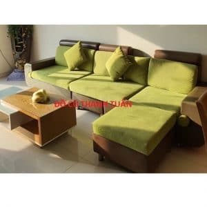 Bộ Sofa Góc Chữ L Bọc Simili Lót Nệm Xanh Cũ - BSFC53