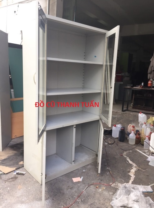 tu-ho-so-sat-cu-2-canh1 Tủ Hồ Sơ Sắt Cửa Kính 1M x 46Cm x 1M8 Cũ - Mã 908