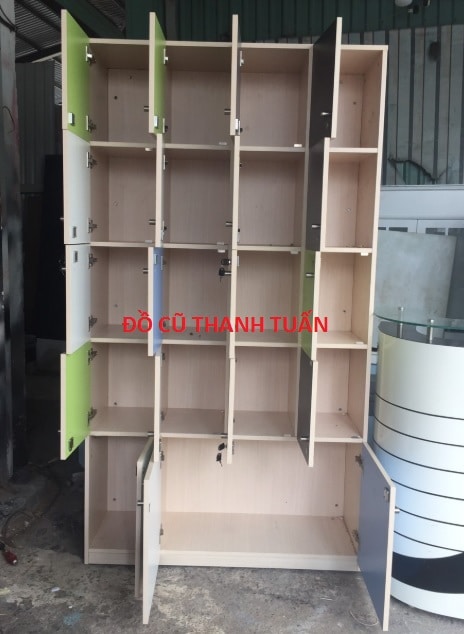 tu-locker-go-nhieu-ngan-cu1 Tủ Locker Gỗ Cũ 1M2x2M2 Nhiều Ngăn - Mã 587