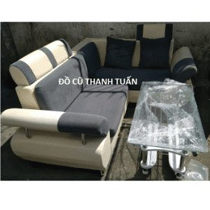 Bộ Sofa Góc Bọc Vải Trắng - Xám Cũ Thanh Lý Giá Rẻ