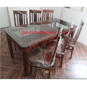 Bàn Ăn 6 Ghế Gỗ MFD Mặt Kính Cũ Cao Cấp