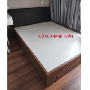Thanh Lý Giường Gỗ 1m6x2m Bọc Da 2 Hộc