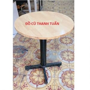 Thanh Lý Bàn Gỗ Cafe Mặt Tròn Chân Sắt Cũ - BCFC40