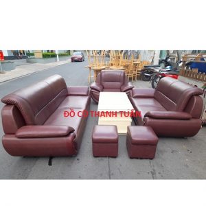 Bộ Sofa Bọc Simili Màu Đỏ Đô Mới 95% - BSFC95