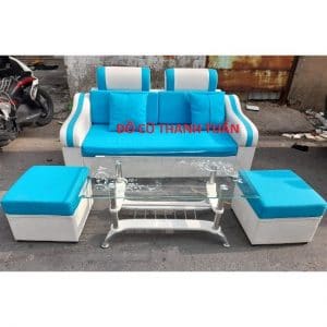 Bộ Sofa Bọc Simili Cũ Kèm Bàn Kính Mới - BSFC97