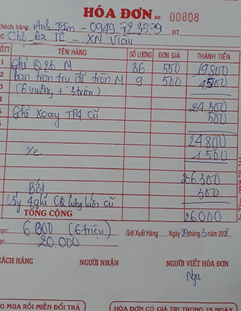 7-1 Đơn hàng bàn ghế cũ giao đến anh Tâm, Vũng Tàu