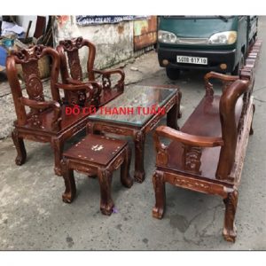 Bộ Salon Gỗ Tràm Tay 8 Chạm Đào Cẩn Cũ - SLC07