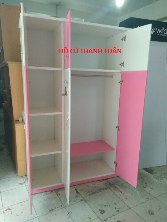 6-8 Thanh Lý Tủ Áo Nhựa 3 Cánh Cũ Màu Hồng 1M6 x 2M - TQAC53