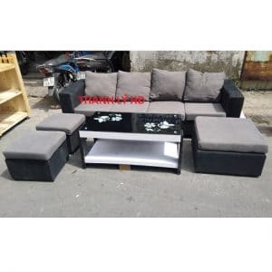 Bộ Sofa Bọc Vải Cũ Kèm Bàn Màu Xám Giá Rẻ