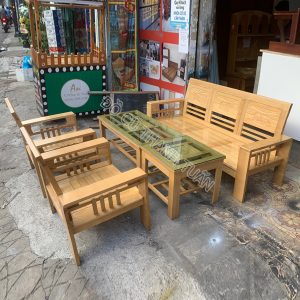 Thanh Lý Bộ Salon Gỗ Sồi Cũ Kèm Bàn Kính