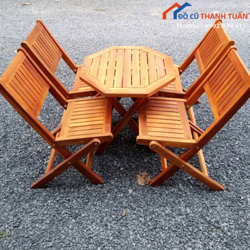 ban-ghe-cafe-moi Bộ Bàn Ghế Cafe Gỗ Gấp Gọn Tiện Lợi Mới 99%