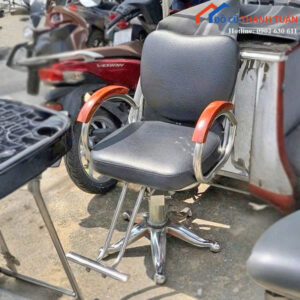 Ghế Hớt Tóc Nữ Cũ Bọc Da Màu Đen Tay Vịn Ốp Gỗ