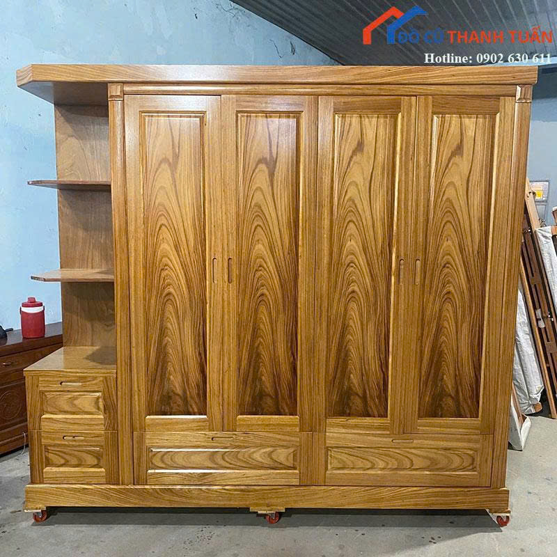 Thanh Lý Tủ Quần Áo Sồi 4 Cánh Liền Kệ