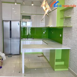 Trọn Bộ Tủ Kệ Bếp Trên Dưới Cũ Góc L Mặt Đá Đẹp