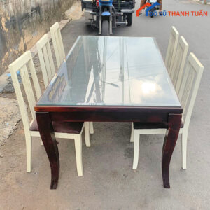 Bộ Bàn Ăn Mặt Lót Kính 6 Ghế Cũ Đẹp