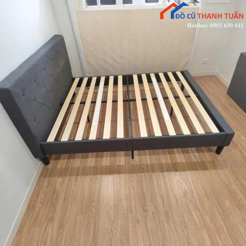 giuong-1m6x2m-G3tr-2 Giường Ngủ Cũ 1M6x2M Bọc Đệm Màu Xám Hiện Đại