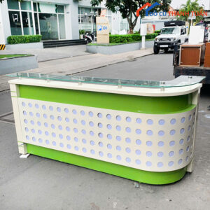 Quầy Lễ Tân Gỗ Bo Góc Trắng Xanh Cũ Giá Rẻ