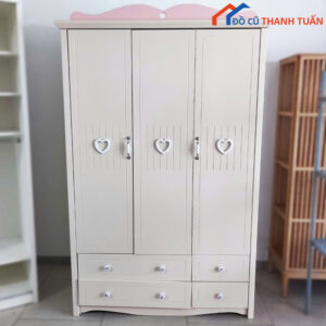 Tủ Quần Áo Gỗ MDF 1M3 Màu Trắng Hiện Đại Cũ