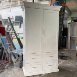 Tủ Quần Áo Gỗ 1M1 Cũ Màu Trắng Hiện Đại
