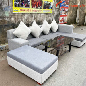 Bộ Sofa Góc L Bọc Vải Bàn Kính Hiện Đại Cũ