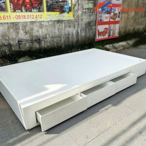 Giường Gỗ Cũ 1M6 Màu Trắng 3 Ngăn Kéo