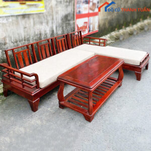 Bộ Salon Chữ L Gỗ Tràm Có Đệm Cũ