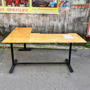 Bàn Làm Việc Chữ L Chân Sắt Mặt Gỗ Cao Su Cũ