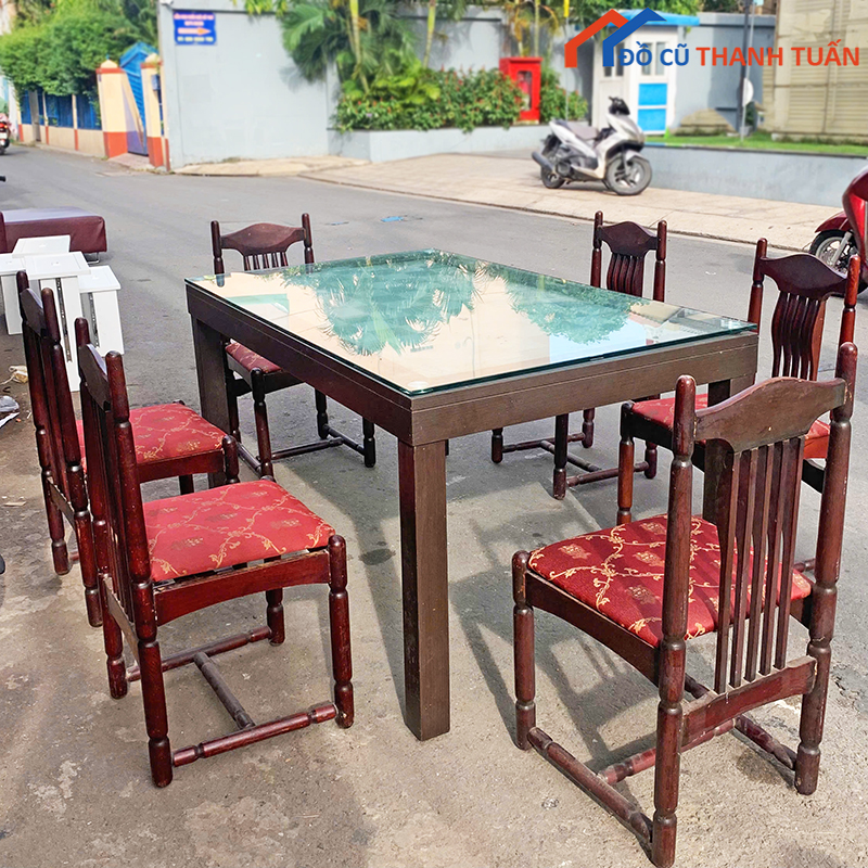 bo-ban-an-cu-17 Bộ Bàn Ăn Gỗ Tự Nhiên Ghế Có Đệm Cũ Giá Rẻ