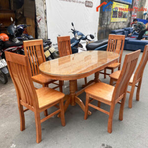 Bộ Bàn Ăn 6 Ghế Gỗ Sồi Cao Cấp Cũ