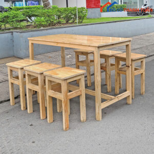 Bộ Bàn Ăn 1M2 Ghế Đẩu Gỗ Tự Nhiên Cũ