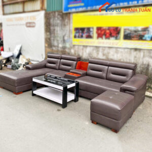 Bộ Sofa Bọc Da Nâu Cao Cấp Cũ Giá Tốt