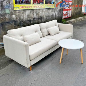 Sofa Vải Kem Kèm Bàn Trà Trắng Cũ