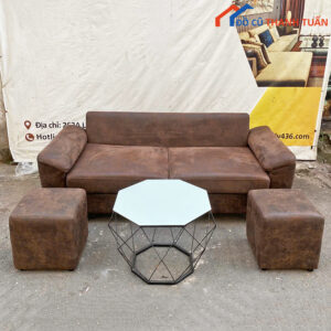 Bộ Sofa Da Nâu Sang Trọng Cũ Giá Tốt