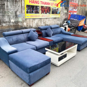 Bộ Sofa Bọc Nhung Xanh Dương 3M27 Cũ Giá Tốt