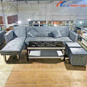 Thanh Lý Sofa Bed Bọc Nhung Màu Xám Hiện Đại Mới 99%