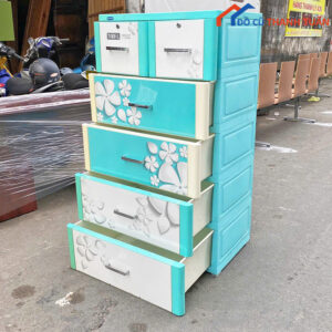 Tủ Nhựa 5 Tầng Bền Bỉ Màu Xanh Trắng Cũ Giá Rẻ