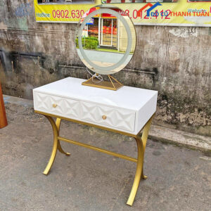 Bàn Trang Điểm Gương Tròn Màu Trắng Đẹp Cũ