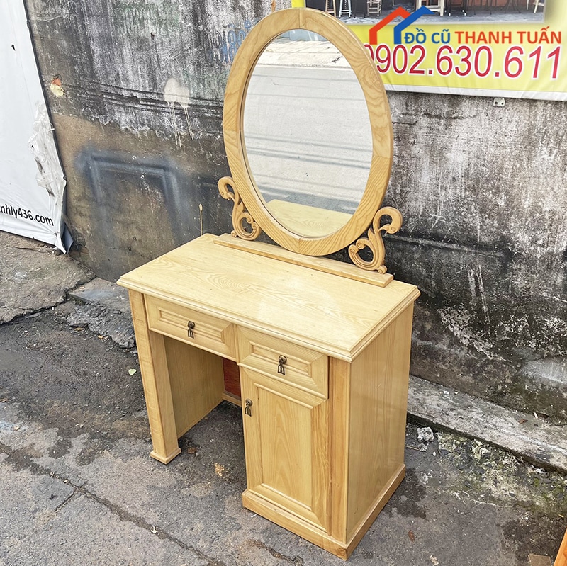ban-trang-diem-cu-5 Bàn Phấn Gương Oval Gỗ Tự Nhiên Cũ Giá Tốt