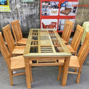 Bộ Bàn Ăn Mặt Kính Chữ Nhật 6 Ghế Cũ Giá Tốt