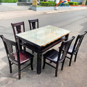 Bộ Bàn Ăn Gia Đình 5 Ghế Gỗ Tự Nhiên Cũ