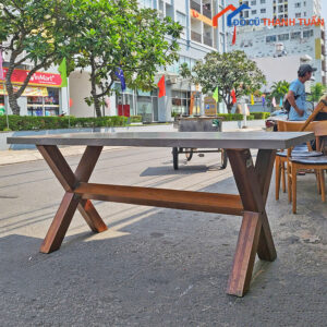Bàn Mặt Bê Tông Chân Gỗ Chữ X Cũ Giá Rẻ