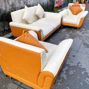 Bộ Sofa Cũ Bọc Da Màu Cam Kem Cao Cấp