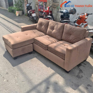 Sofa Góc L Cũ Bọc Nhung Màu Nâu Đẹp