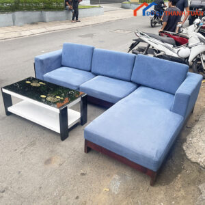 Sofa Góc L Cũ Bọc Nhung Màu Xanh Giá Rẻ