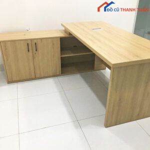 Bàn Gỗ Giám Đốc Cũ Dáng Chữ L, Mặt Vân Gỗ Sáng