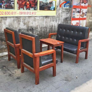 Bộ Sofa Khung Gỗ Bọc Simili Cũ Sang Trọng